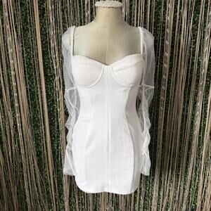 White Mini Dress with Sheer Puff Sleeves